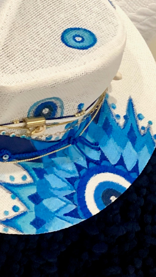 Meraki Hat blue Hat / hand painted/ natural straw/mandala  display picture 1